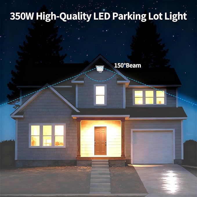 350W LED Parking Lot Lights - Dusk to Dawn 52500LM Super Bright Adjustable Trunnion Yoke Wall Mount IP65 Waterproof Heavy Duty Commercial for Large Area Shoebox Flood Security Lighting