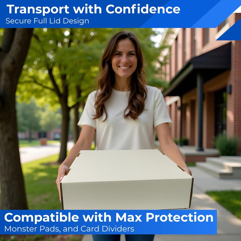 Max Protection 4 Row Trading Card Storage Box - 3200 ct Storage Box for Sports, Gaming, Baseball Cards - Durable White Corrugated Bulk Card Organizer Boxes 200 lb. - Made in USA (1 Box)