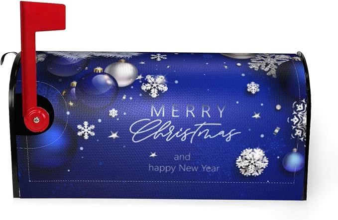 Christmas Mailbox Covers Xmas Blue Ball Fir Branch Snowflake Magnetic Letter Post Box Cover Standard Size 25.5 x 21 Inch Garden Yard Home Decorative