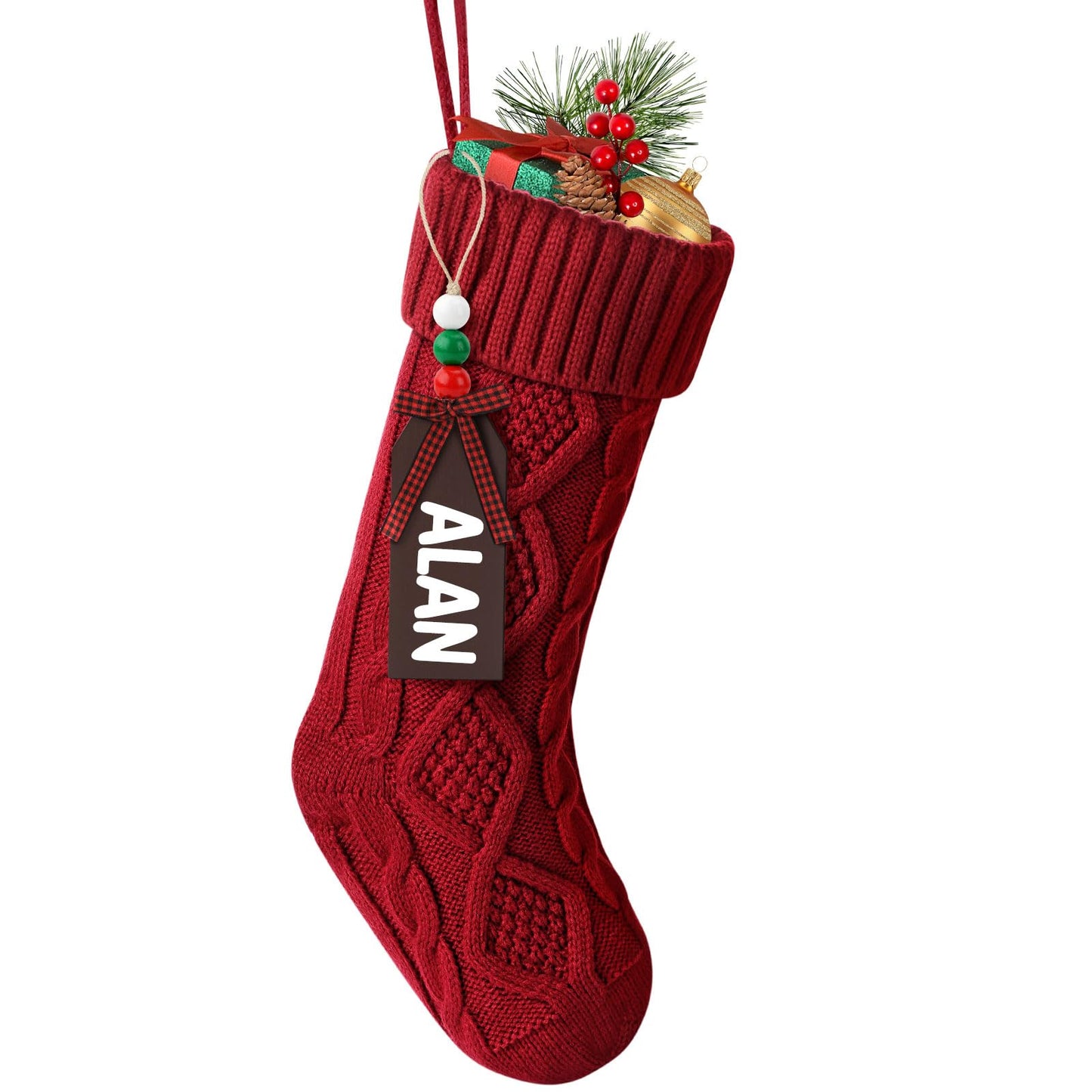 Hommtina Christmas Stockings, Personalized Christmas Stockings 18 Inches Large Size Cable Knitted Stocking Gifts (1pcs red)
