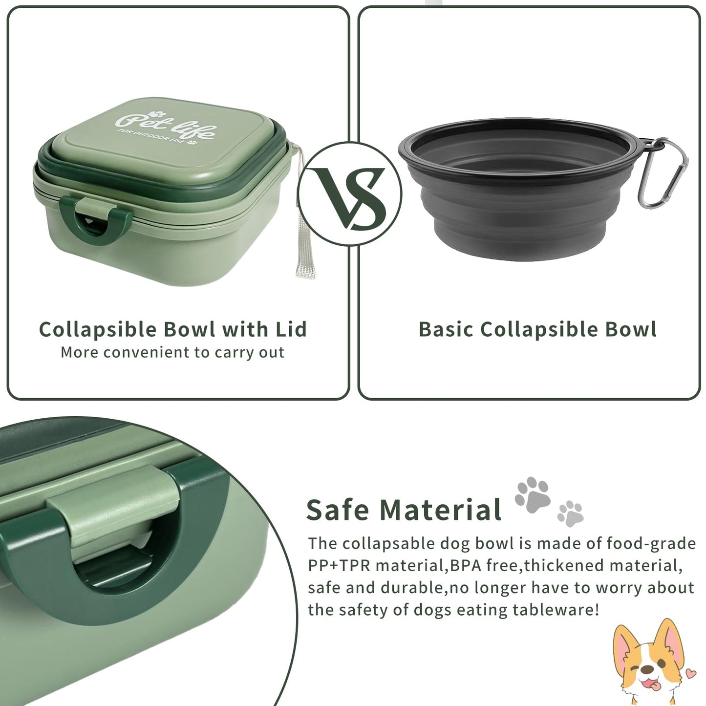 Collapsible Dog Bowls, Travel Water Bowl for Dogs, 2-in-1 Portable Food and Water Feeder - Travel Dog Bowls with Lid for Walking, Traveling, Camping and Hiking