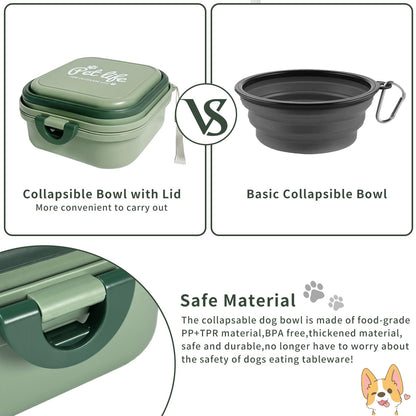 Collapsible Dog Bowls, Travel Water Bowl for Dogs, 2-in-1 Portable Food and Water Feeder - Travel Dog Bowls with Lid for Walking, Traveling, Camping and Hiking