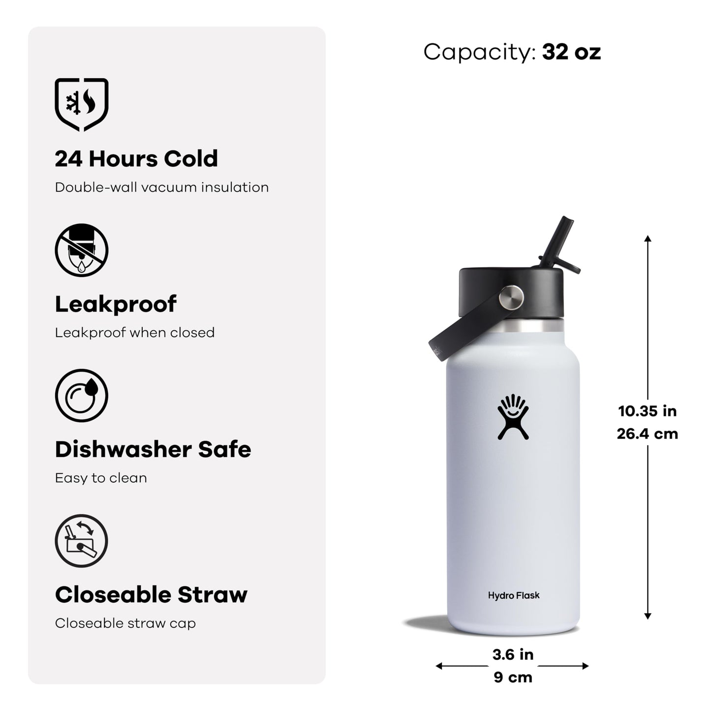 Hydro Flask 32 Oz Wide Flex Straw Cap Bottle - Insulated Stainless Steel - Wide Straw Lid, Non Spill, Leakproof in Polar Plunge