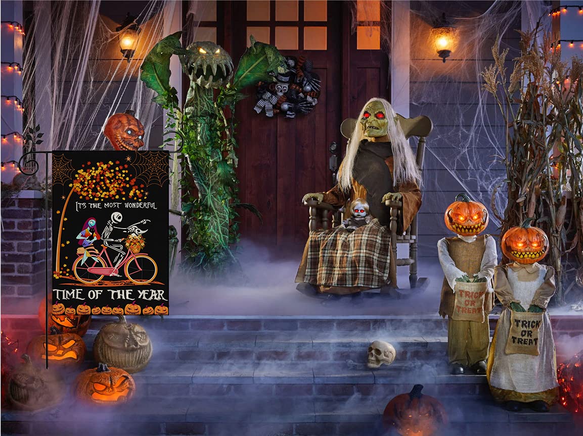 LURLEEZ Halloween Garden Flag，12x18 Inch Double-sided Horror Pumpkin Ghost Cycling Pattern House Flag for Outdoor Yard Home Decoration