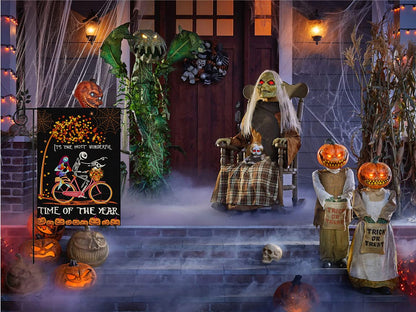 LURLEEZ Halloween Garden Flag，12x18 Inch Double-sided Horror Pumpkin Ghost Cycling Pattern House Flag for Outdoor Yard Home Decoration