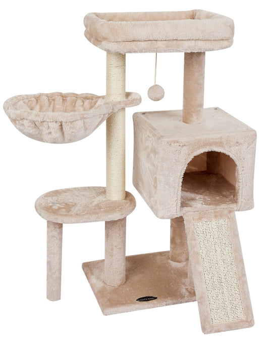 FISH&NAP Cute Cat Tree Kitten Cat Tower for Indoor Cat Condo Sisal Scratching Posts with Jump Platform Cat Furniture Activity Center Play House Beige