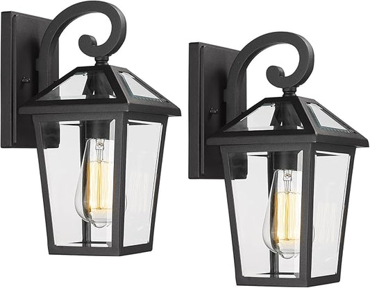 Outdoor Wall Light Fixtures, Waterproof Exterior Wall Lanterns with Glass, Outside Wall Sconces, Front Porch Lights for House Garage Doorway Patio 7H1B-M-2PK BK