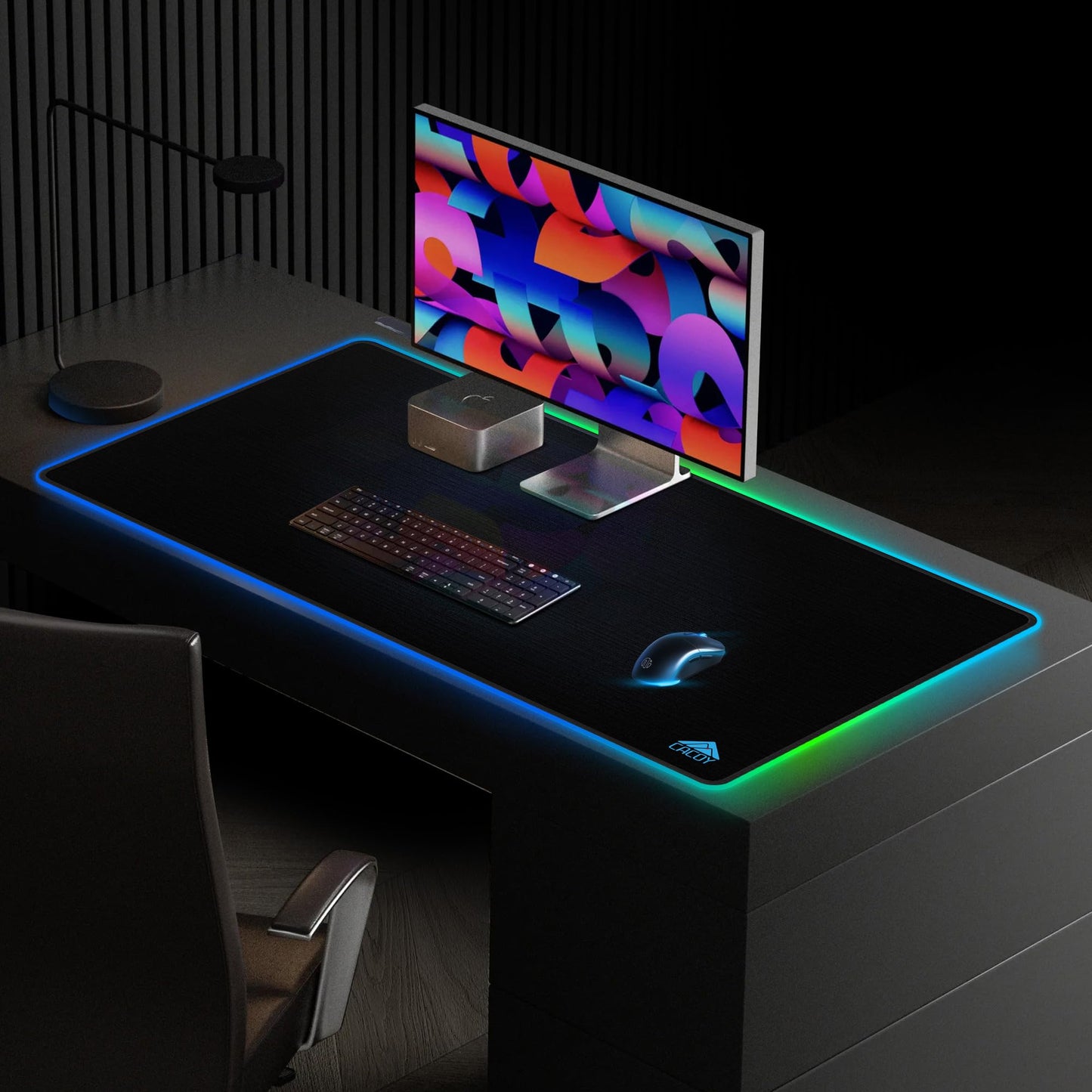 Cacoy 40" x 20" RGB Mouse Pad XXL, Extended Desk Mat with Smooth Surface and 9 Lighting Effects, LED Lighting Desk Pad with Stitched Edges and Non-Slip Rubber Base, Gaming Computer Mouse Mat, Black
