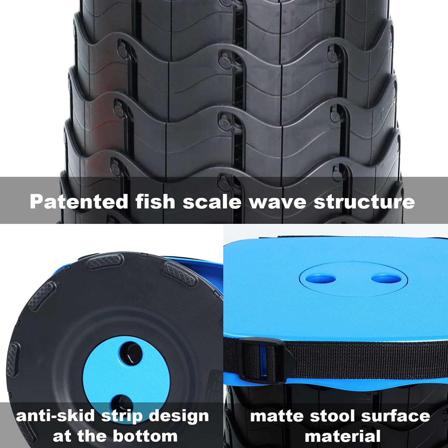 Deer's Life Square Portable Folding Stool, Upgrade Full Color Collapsible Stools for Adults Heavy Duty 485lbs Yet Small Lightweight Telescoping Retractable Camping Stool (Blue, Square)