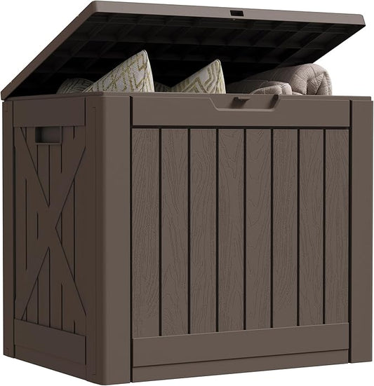Greesum 40 Gallon Resin Deck Box, Outdoor Storage for Patio Furniture, Garden Tools, Pool Supplies, Weatherproof and UV Resistant, Lockable, Brown