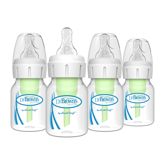 Dr. Brown's Natural Flow Anti-Colic Options+ Narrow Baby Bottle, 2 oz/60 mL, with Preemie Flow Nipple, 0m+, 4 Pack