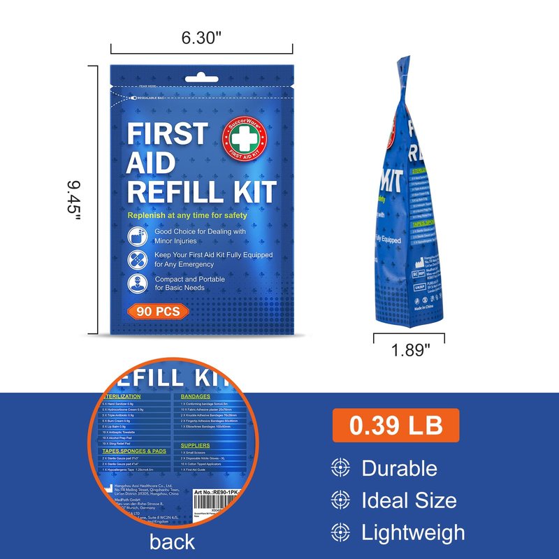 SuccorWare 90 Pieces First Aid Refill Kit - Wound Care Kit Includes Bandages for Home, Travel, Hiking - Portable Replacement Kit for First Aid Medical Supplies（2 Set）