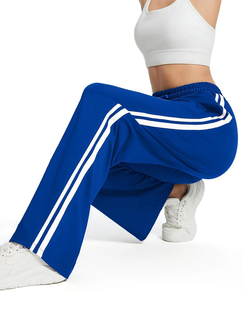 Tapata Tall Women's 34" Inseam Active Track Pants Striped Loose Fit Running Sporty Bottoms Travel Athletic Jogging, Blue, XL