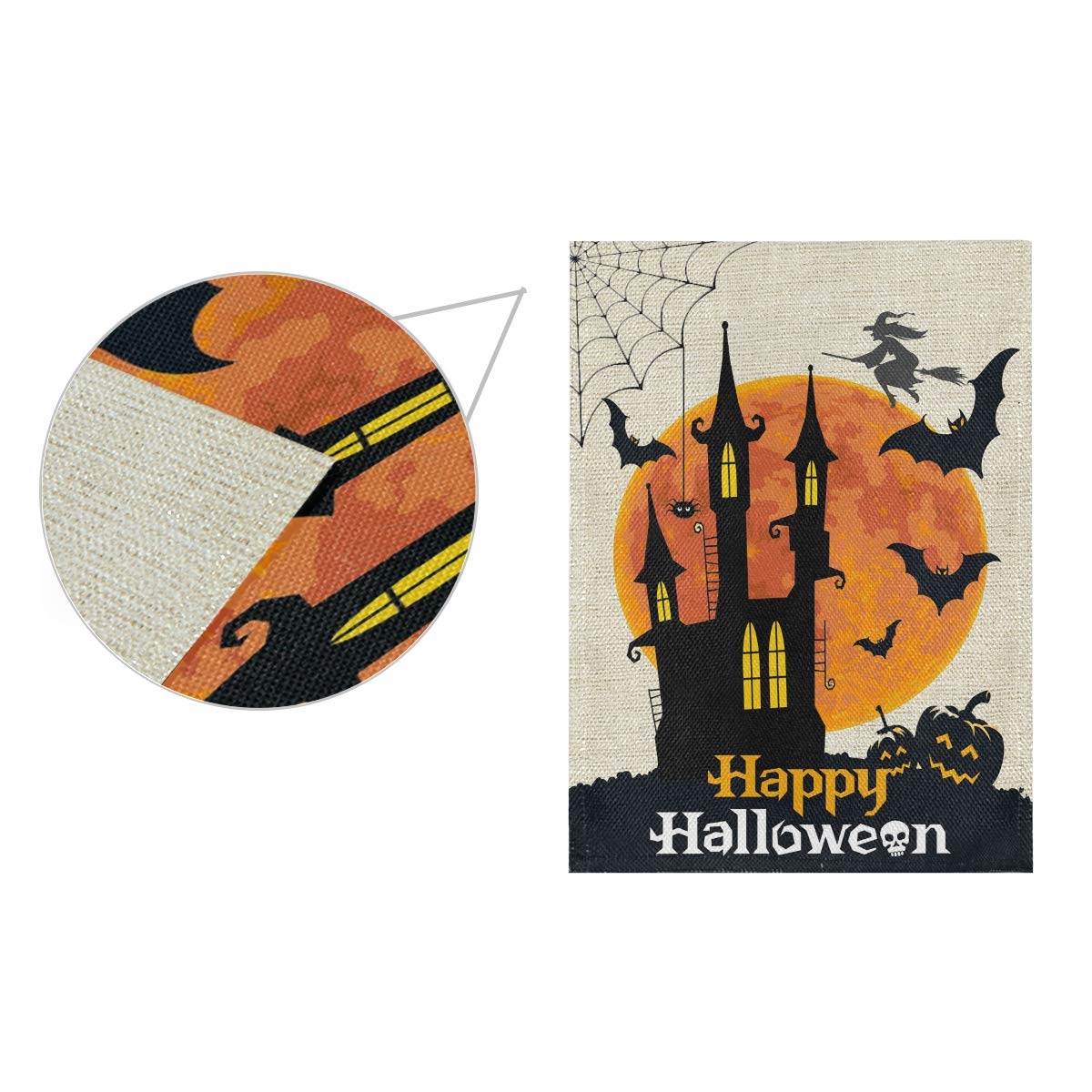 Wamika Autumn Scary Halloween Burlap Welcome Garden Flag Double Sided 28x 40 Inch,Fall Castle Moon Large Seasonal House Yard Flags for Outside Farmhouse Outdoor Holiday Home Decor Decoration