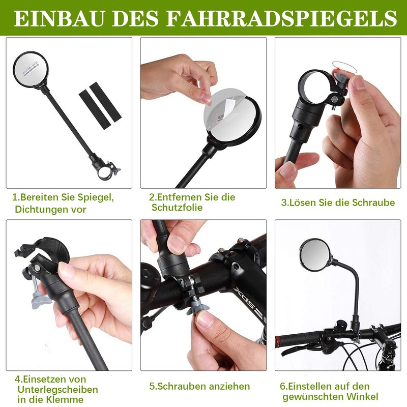 2pcs Bike Mirror, Adjustable Handlebar Rear View Mirrors For Mountain Road Bike Bicycle Electric Motorcycle Black