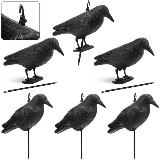 Novabright 6 Pcs Realistic Crow Decoys-Life Sized Simulation Crow Statue, Hunting Bait Decoys, Black Crows Decoy Figuring with Feet Stake for Hunting Halloween Party Yard Garden Decoration