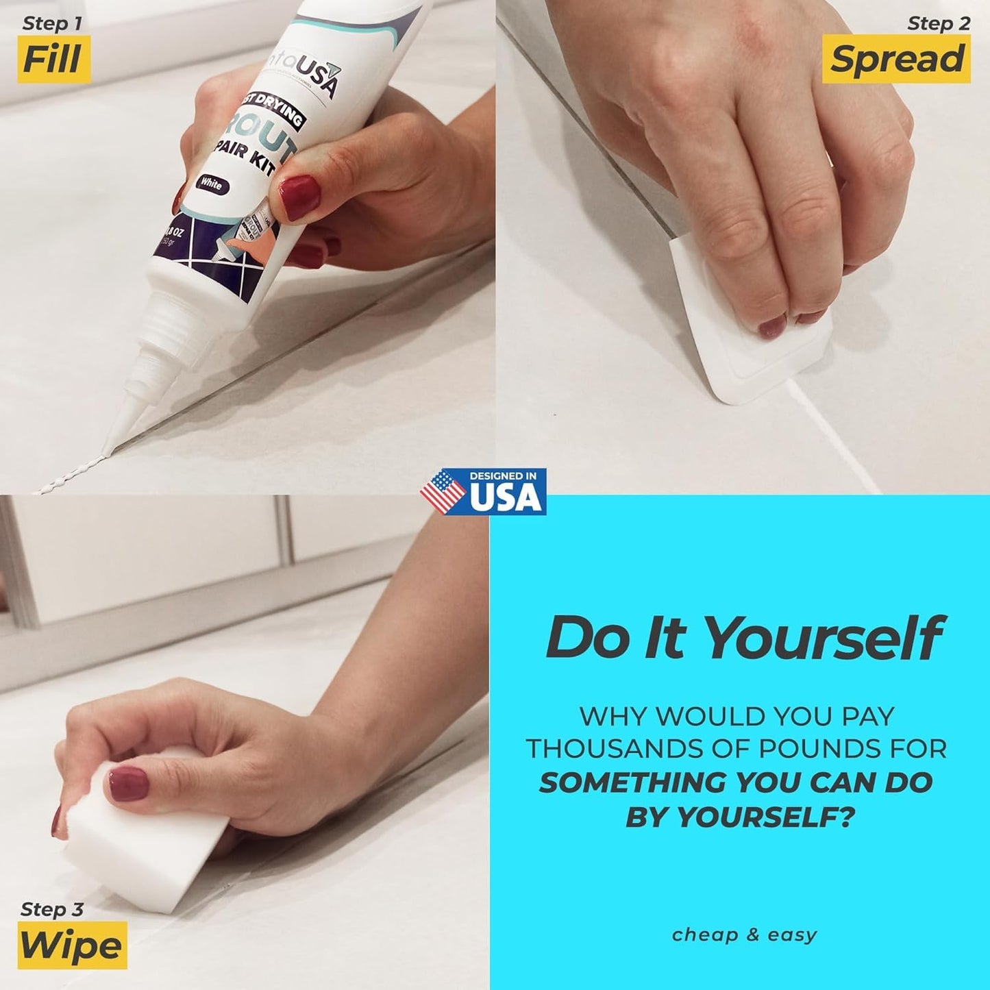 PentaUSA Grout Reviver - Ready Mixed Grout, Tile Adhesive, Fast Drying, No Sealer Required, Perfect for Bathroom, Shower and Kitchen + Mould Protection - 250gr (White)
