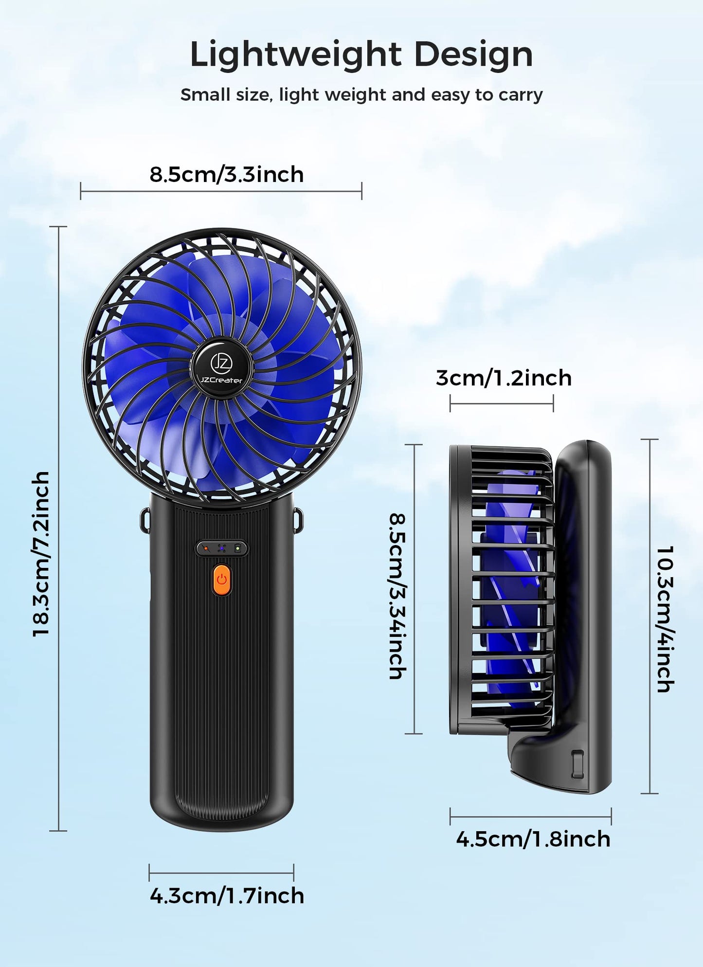 JZCreater 2Pack Mini Handheld Fan,Portable Hand Held Fan, 15H Cooling, Quiet 4 Speed, USB Rechargeable Battery Operated Desk Fan, Small Electric Fan for Travel Outdoor Home Office Makeup, Black 02