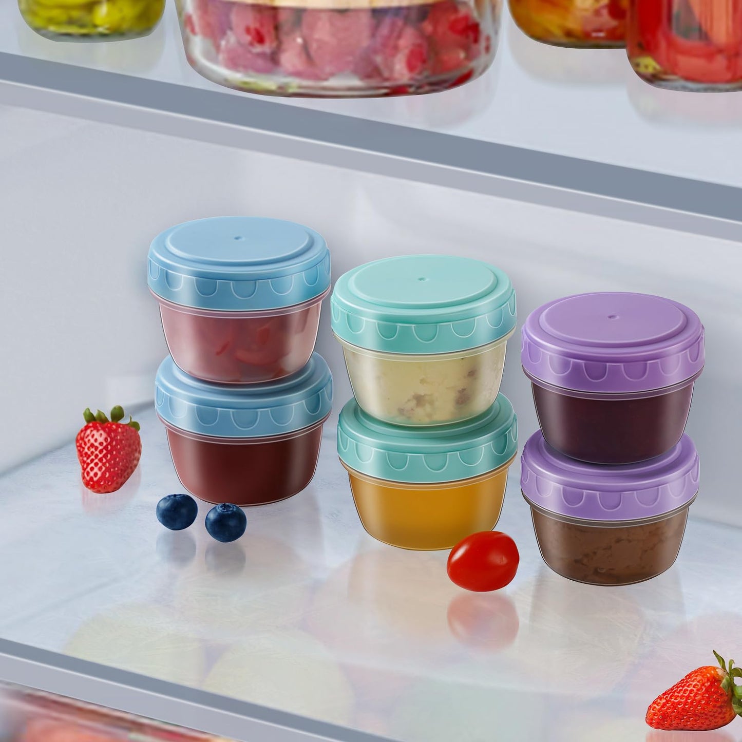 6 Pack 2.7 OZ Salad Dressing Container to Go with lids,Dishwasher and Microwave Safe Tiny Condiment Containers with Graduated Lines, Reusable and Leakproof Small Sauce Containers for Lunch Box