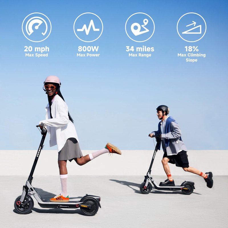 Segway Ninebot E3 Pro Electric Scooter, 34-Mile Range, 20 mph, 800W Motor, Dual Elastomer Suspension, Traction Control, UL2272 2271 Certified