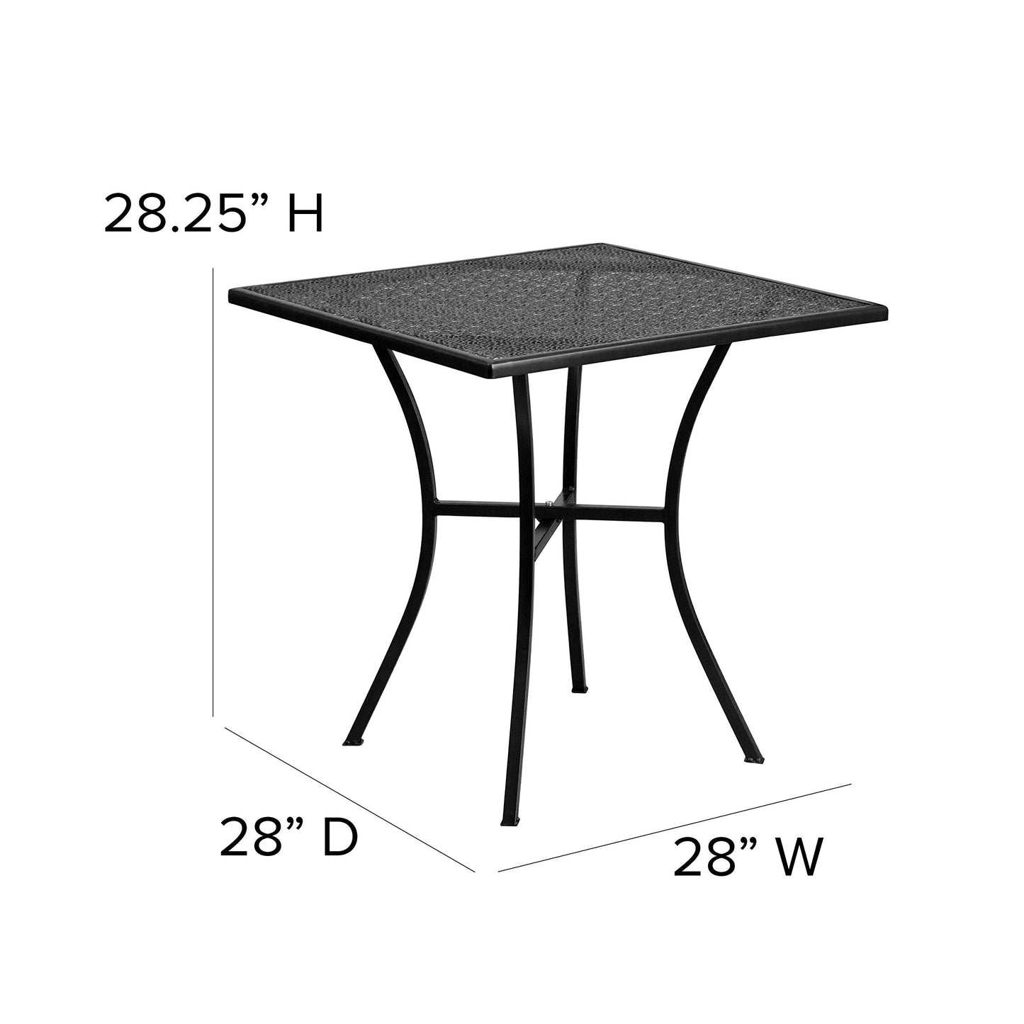 Flash Furniture Oia 28" Commercial Grade Steel Patio Table, Modern Square Rain Flower Design Outdoor Dining Table, Black