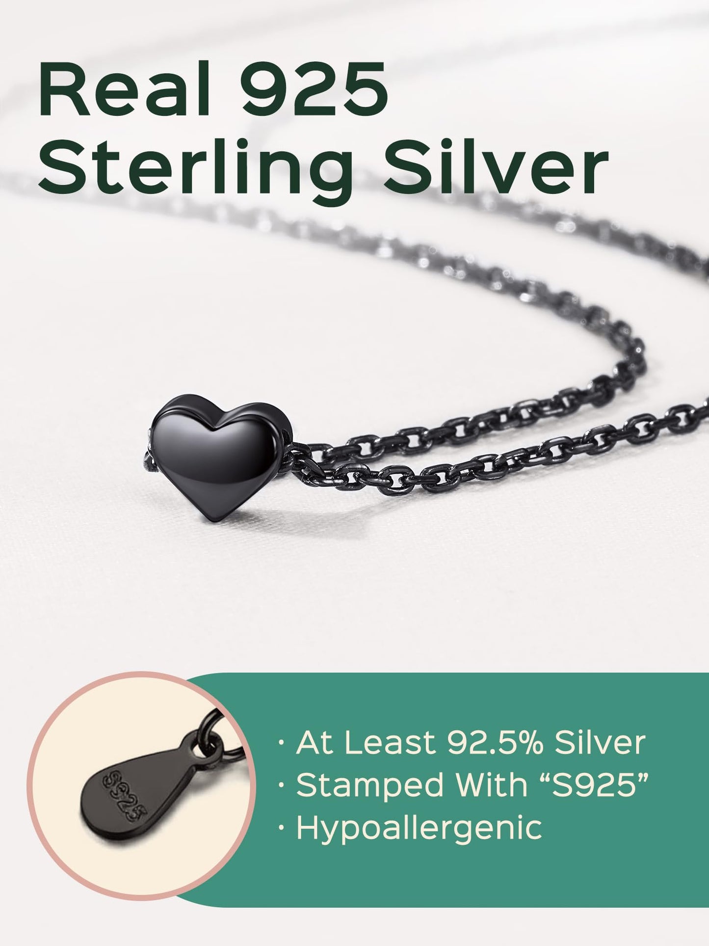 ChicSilver Black Necklaces for Women 925 Sterling Silver Tiny Heart Pendant Necklace for Women Dainty Necklace Christmas Necklaces