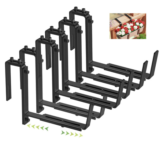 Y&M 6 PCS Adjustable Window Box Brackets for Planter Box, Heavy Duty Wall Mounted Hooks Hangers for Flower Baskets Holder Durable, Hanging Brackets for Fence Patio Garden Balcony