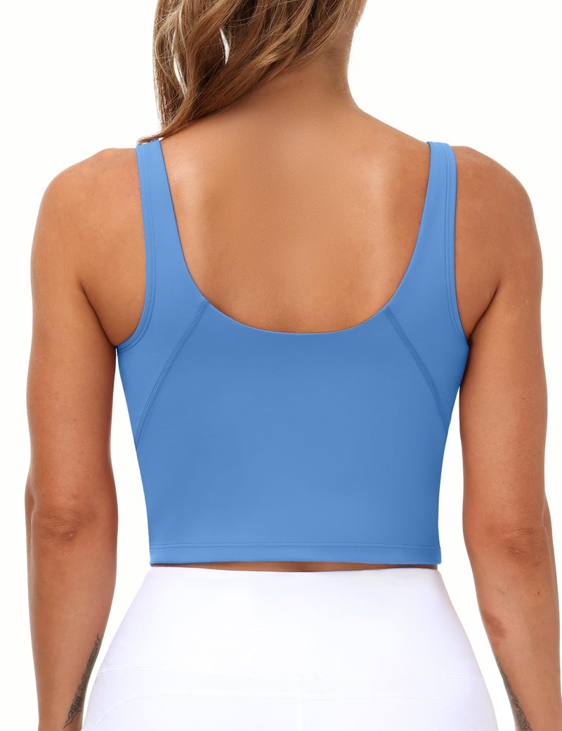 Women’s Longline Sports Bra Wirefree Padded Medium Support Yoga Bras Gym Running Workout Tank Tops(Sea Blue, Large)