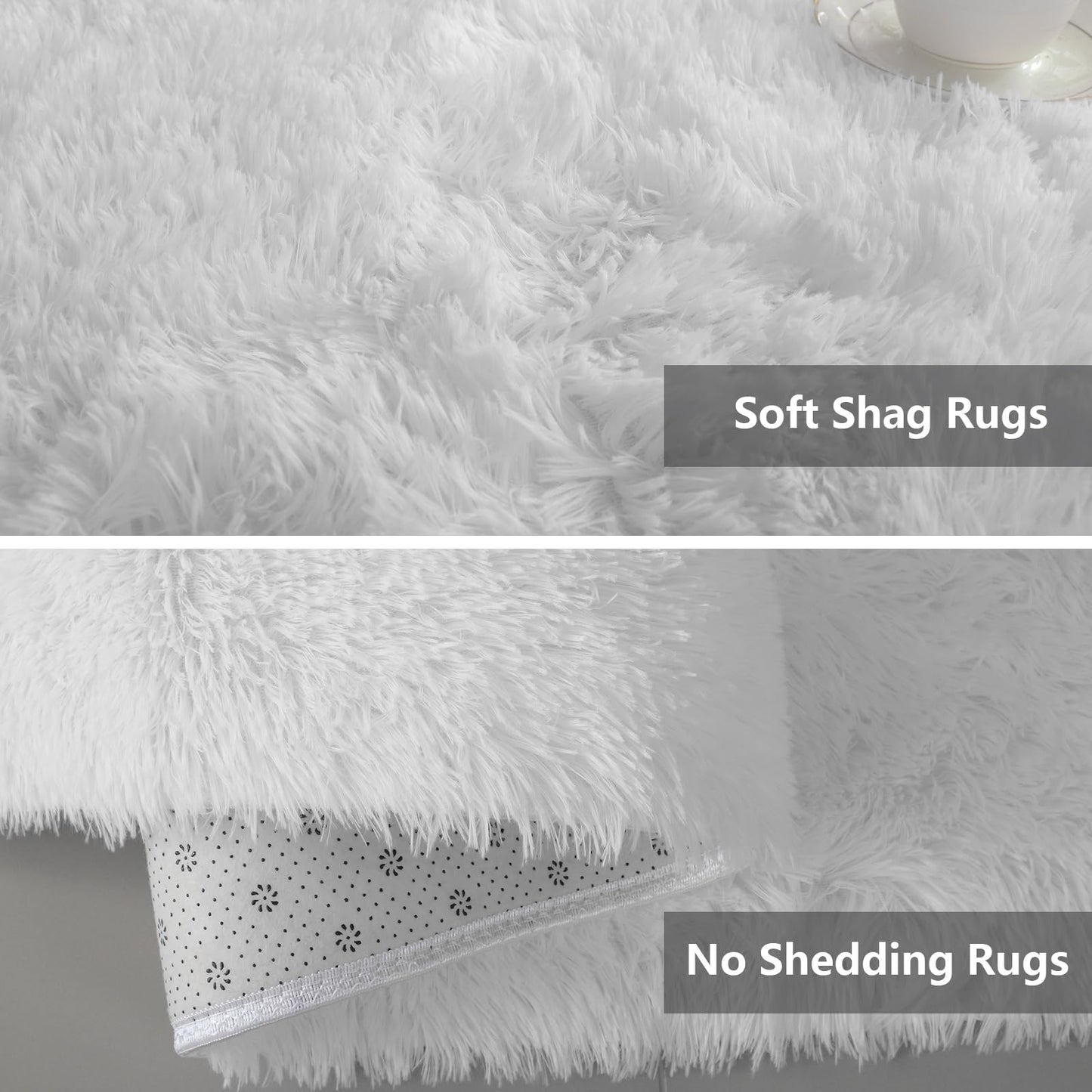 Shag Runner Rug for Bedroom Living Room 2x6 Upgrade Non-Slip Fluffy Soft Bedside Rugs,White Shaggy Carpet for Kids Girls Boys Dorm Nursery Home Decor Aesthetic