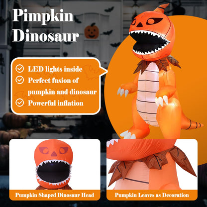 DearSun 8FT Giant Halloween Inflatable Pumpkin Dinosaur with LED Lights Outdoor Decoration Large Party Yard Decoration (Giant Pumpkin Dinosaur)