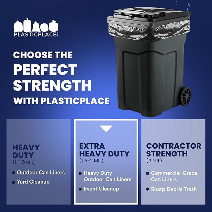 Plasticplace 95-96 Gallon Garbage Can Liners │ 2 Mil │ Black Heavy Duty Trash