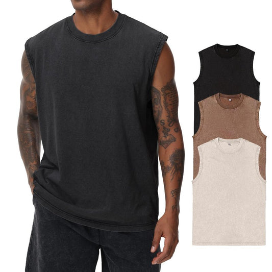 Mens Cotton Sleeveless Tank Tops Cut Off Muscle Gym T Shirts Running Beach Loose Fit Tees(ACCFBK XL)