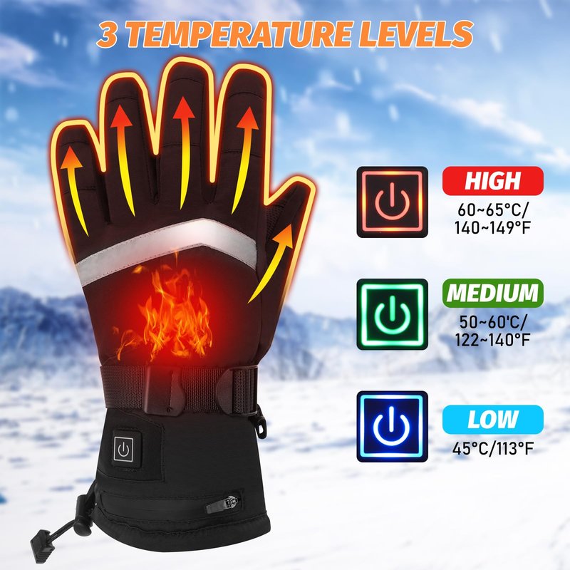 Heated Gloves for Men Women - 5V 5000mAh Rechargeable Heating Gloves 3 Heating Levels Electric Non-Slip Heated Gloves, Hand Warmer for Winter Skiing Motorcycle Cycling Camping (Black, L)