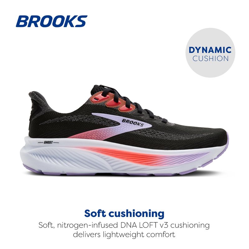 Brooks Women’s Ghost 17 Neutral Running Shoe - Black/Purple/Coral - 5 Medium