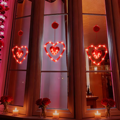 LOLStar Valentines Day Window Lights Decor with Timer, 3 Pack Battery Operated Red Heart-Shaped Window Decorations Silhouette Sucker LED Lamp Slow Fade Mode Romantic Light for 2026 Holiday Indoor Home