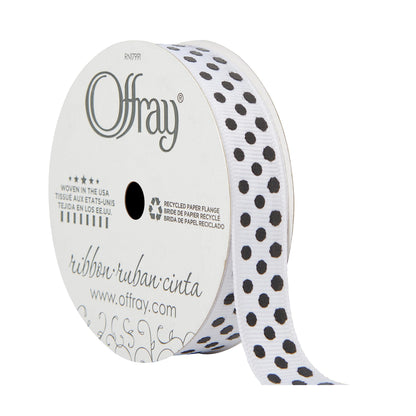 Offray 143252 5/8" Wide Grosgrain Craft and Decorative Ribbon, 9-Foot Spool, Black and White Polka Dots