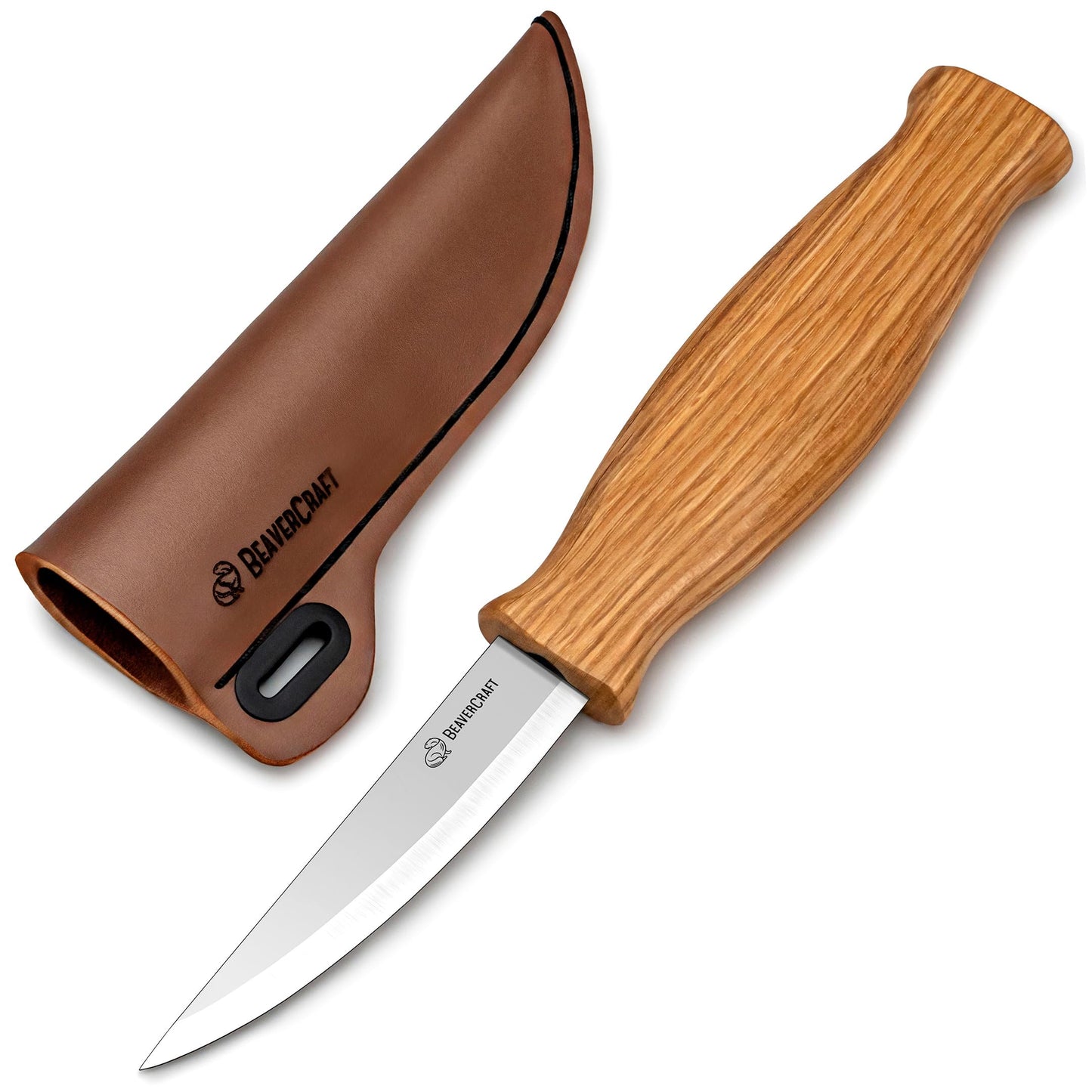 BeaverCraft Wood Carving Sloyd Knife C4s 3" - Whittling Knife with Leather Sheath for Carvers - Chip Wood Carving Tools for Beginner and Profi