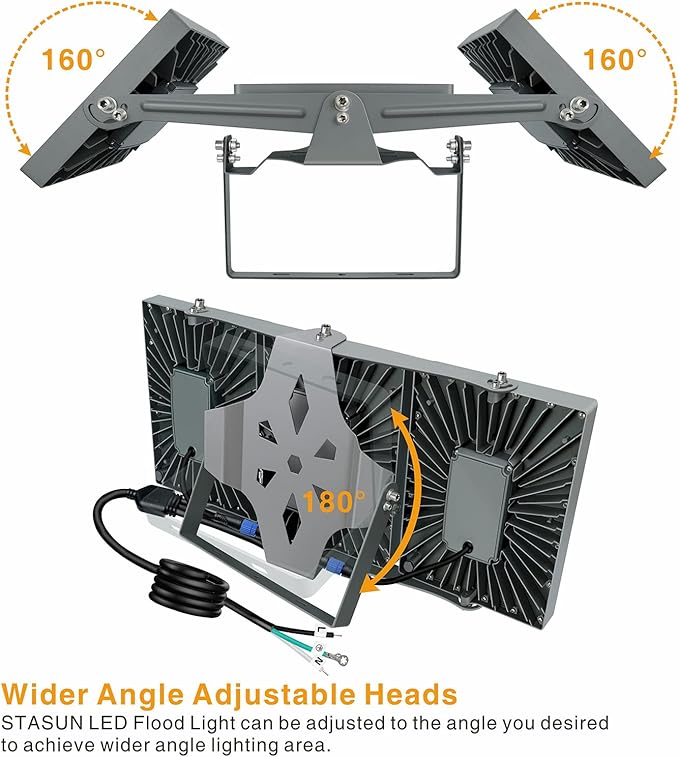 STASUN LED Flood Light Outdoor, 450W 40500lm Outdoor Lighting with 330° Wider Lighting Angle, 5000K, 3 Adjustable Heads, IP66 Waterproof LED Security Area Lights for Yard, Stadium, Parking Lot