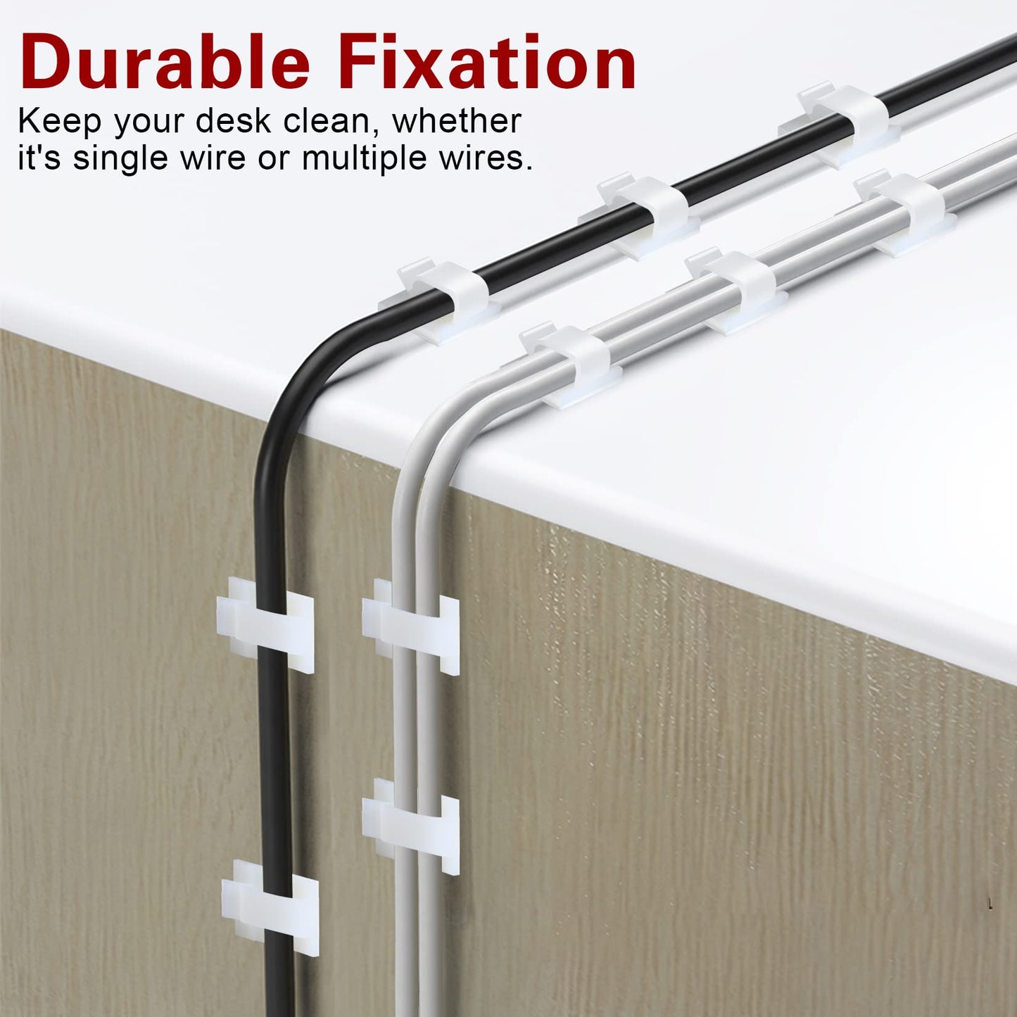 120 Pcs XHF Adhesive Cable Wire Clips White, Cable Staples Outdoor Cable Management Wire Organizer Cord Holder for Under Desk, Car, Wall, TV PC Ethernet Cable