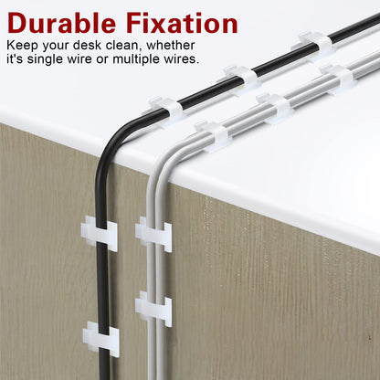 120 Pcs XHF Adhesive Cable Wire Clips White, Cable Staples Outdoor Cable Management Wire Organizer Cord Holder for Under Desk, Car, Wall, TV PC Ethernet Cable