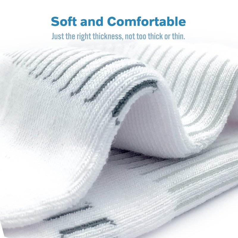 BERING Women's Athletic Running Cushioned Ankle Socks, Size 9-11, White, 6 Pairs