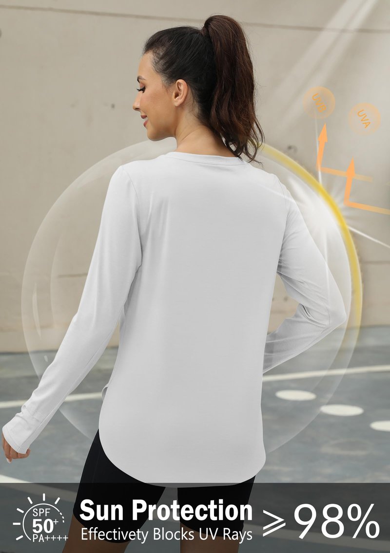KevaMolly Workout Tops for Women Long Sleeve UPF 50+ UV Protection Sun Shirt Lightweight Quick Dry Rash Guard Hiking Shirts White S