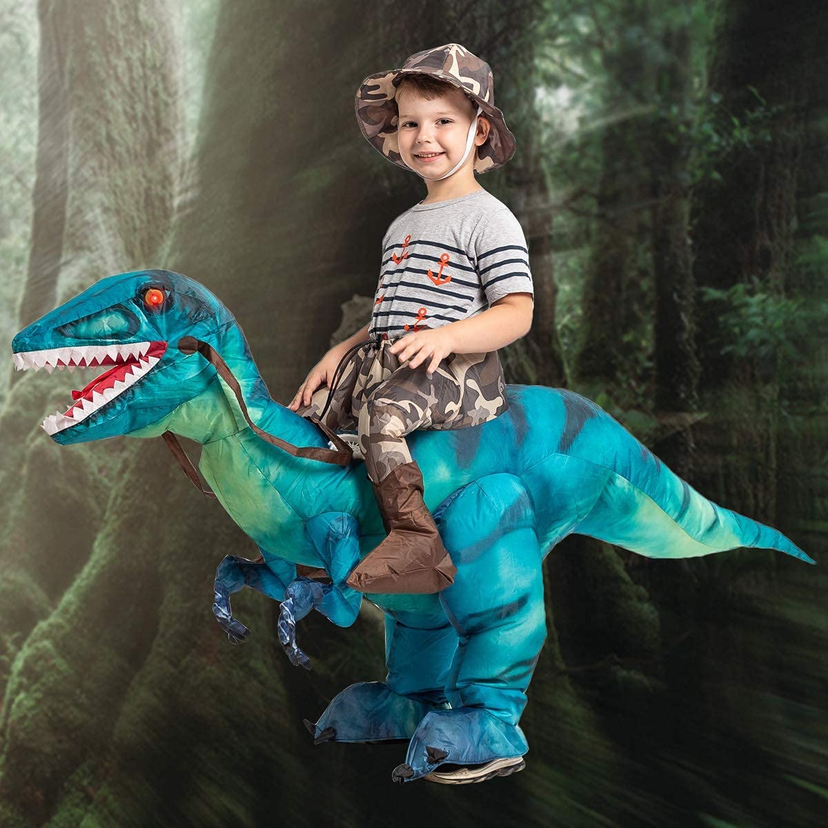 GOOSH Inflatable Dinosaur Costume for Kids Riding T Rex Funny Blow Up Boys Girls Costume for Halloween Fancy Dress Party Cosplay