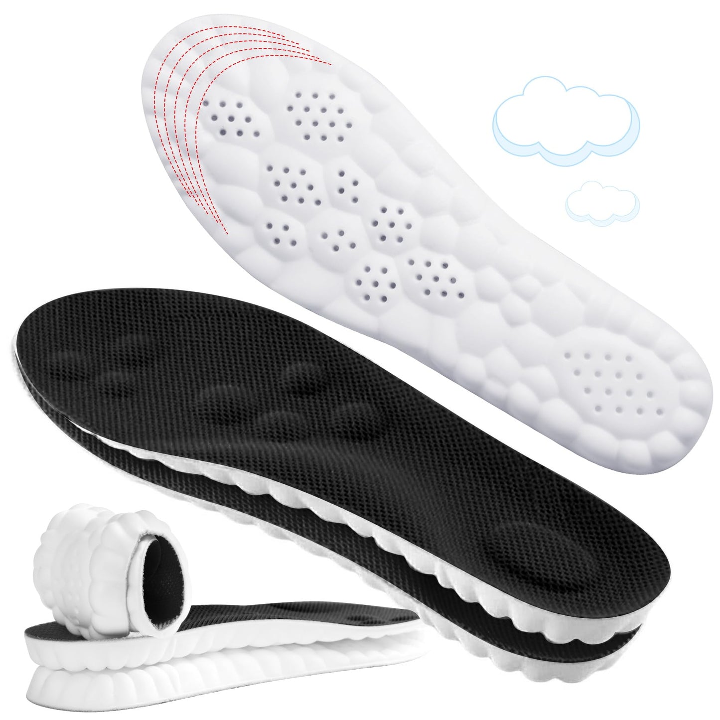 4D Cloud-Like Comfort Soles for Men - Soft Memory Foam Cushioning Insoles - Trim to Fit Steppers Insoles with Arch Support for Foot Pain Relief and Fatigue Reduction(US M 7.5-10.5)
