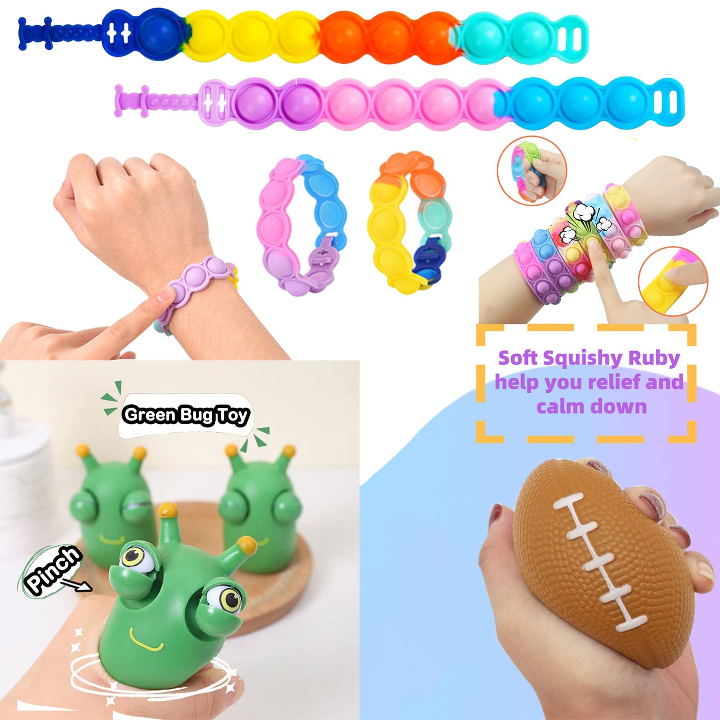 Chennyfun Fidget Toy Set, 26PCS With Box Fidget Toys Pack, Sensory Toys for Autism ADHD, Fidget Toy in Magic Burger Cube, Rainbow Ball Relaxing Entertainment Birthday Gift for Kids Adults