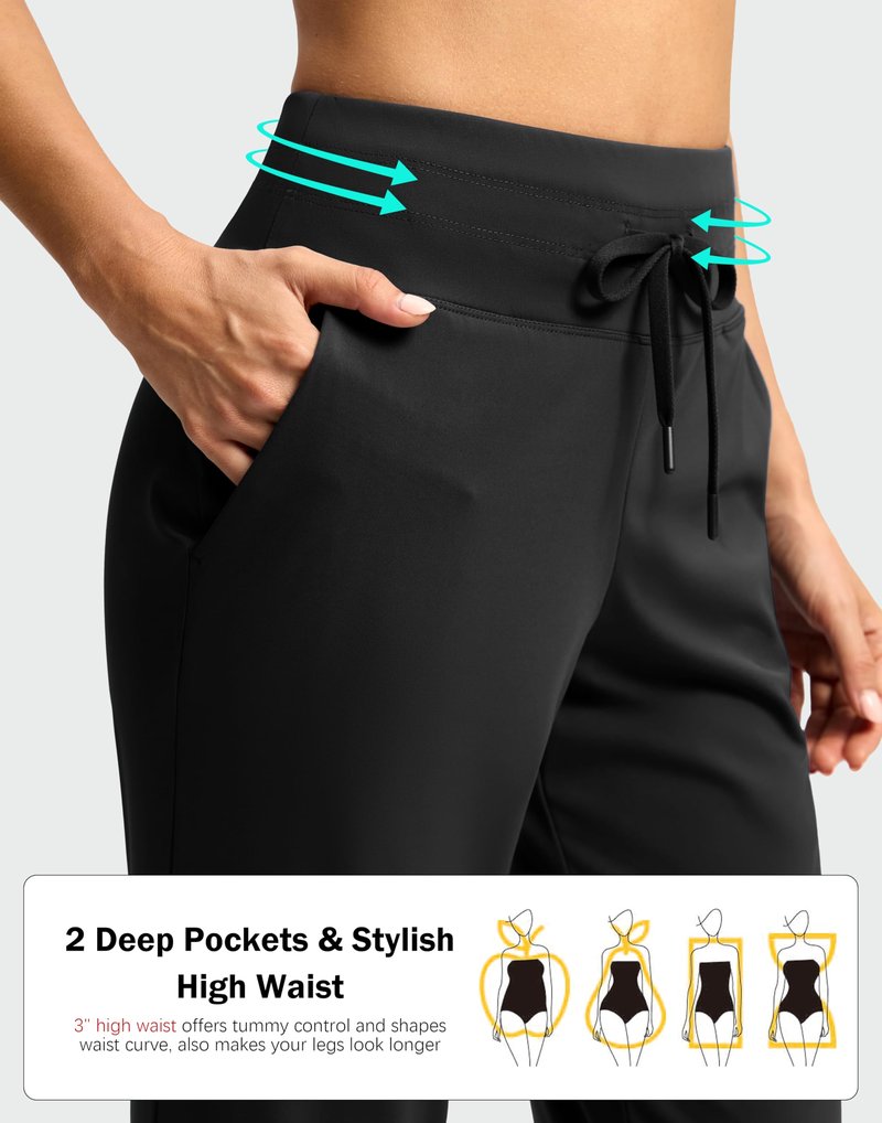 G Gradual Pants for Women High Waisted Golf Pants 2 Deep Pockets 7/8 Ankle Sweatpants for Athletic Travel Casual Lounge Work, Black, Medium