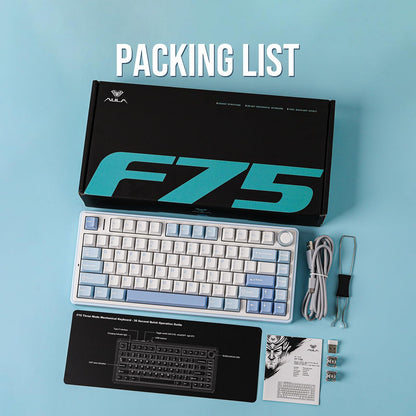 EPOMAKER AULA F75 Wireless Mechanical Gaming Keyboard, 75% Layout with Knob, Creamy Gasekt-Mount with Sound-Dampening, RGB, Hot-Swap, Bluetooth/2.4Ghz (Sea Salt Blue, Ice Vein Switch)