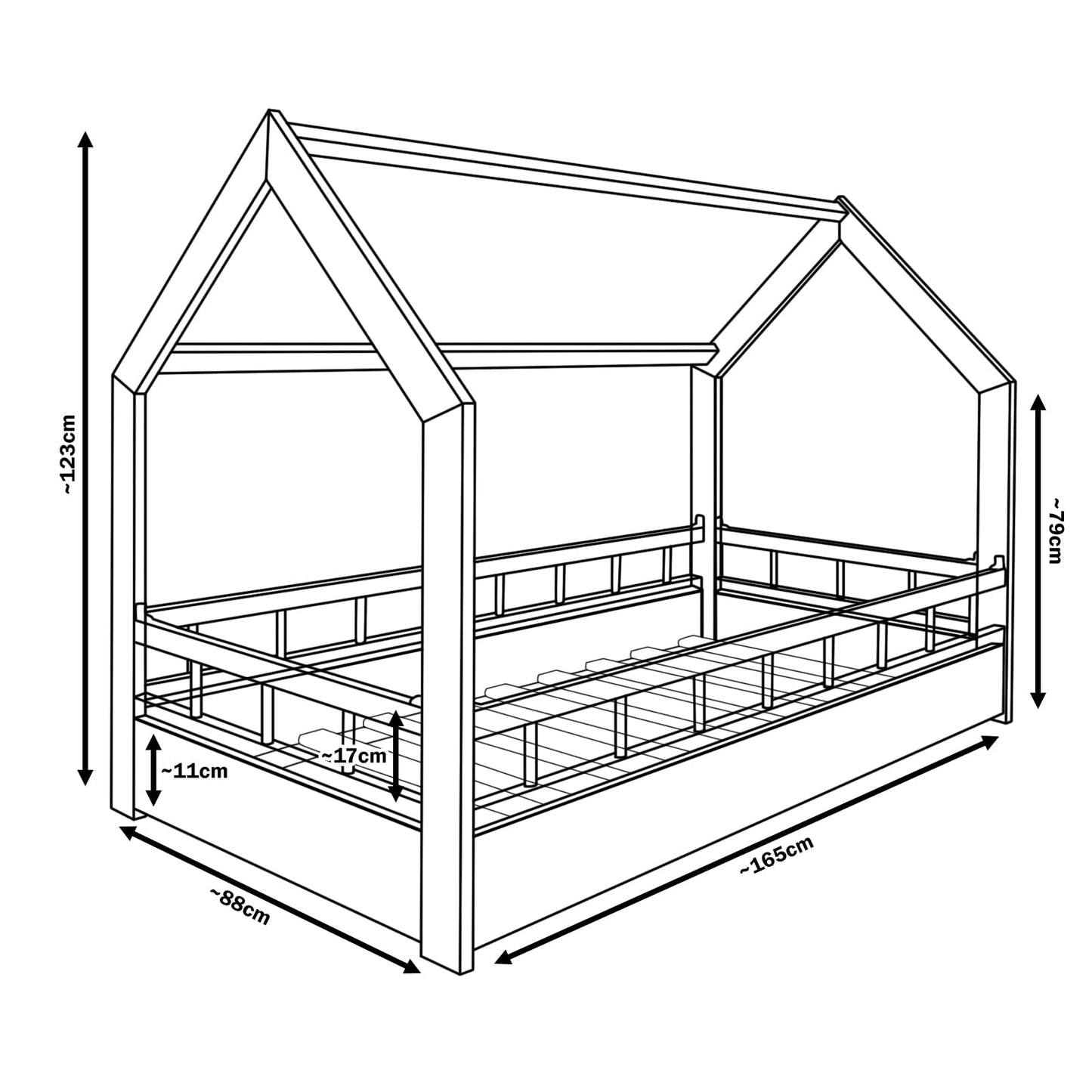Velinda Wooden bed, Scandinavian style, modern, kids bed, home bed, 160x80+barriers (colour: grey)