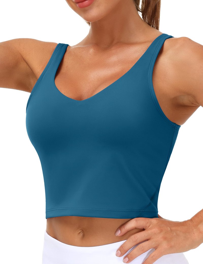 Women’s Longline Sports Bra Wirefree Padded Medium Support Yoga Bras Gym Running Workout Tank Tops(Dark Blue Green, Small)