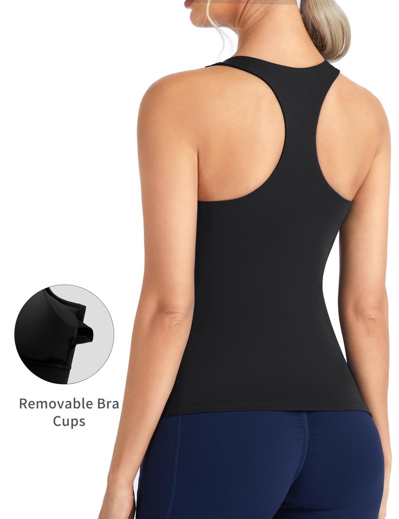THE GYM PEOPLE Women’s Longline Yoga Sports Bra Racerback Slim Fit Sleeveless Padded Workout Tank Tops Built in Bra
